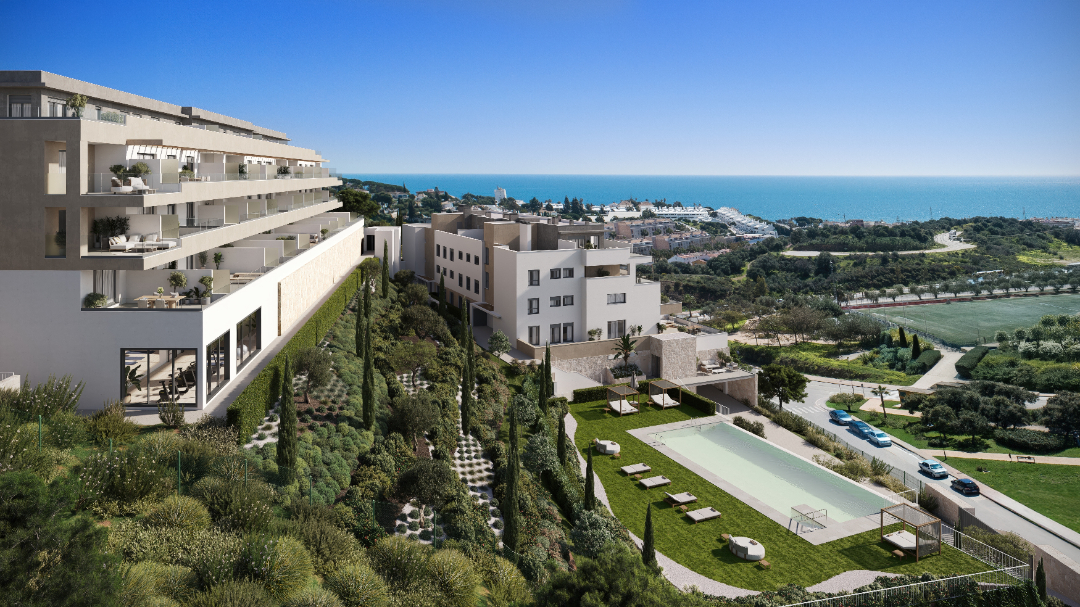 Almare by Metrovacesa aerial render with sea views, La Cala de Mijas, Costa del Sol